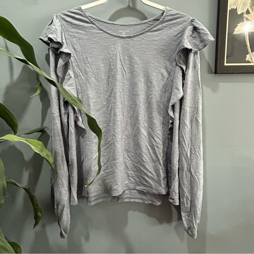 Garnet Hill Light Gray Ruffle Sleeve Long-Sleeve Top XL